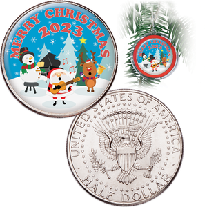 2023 Colorized Kennedy Half Dollar Merry Christmas Ornament Main Image