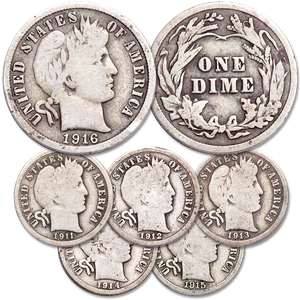 1911-1916 Barber Silver Dime Set Main Image