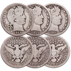 1914-1916 Last 3 Years Barber Quarter Set Main Image