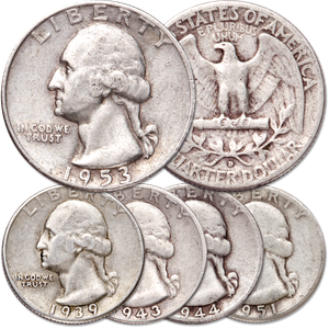 1939-1953 Washington Silver Quarter Set (5 coins) Main Image