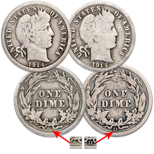 1914 P&D Barber Dime Set Main Image