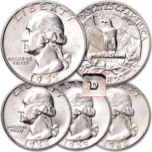 1955-1964 Four D-Mint Washington Silver Quarters Main Image