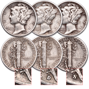 1944 PDS Mercury Dime Set Main Image