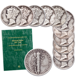 1935-1945 Mercury Dime Year Set with Folder Main Image
