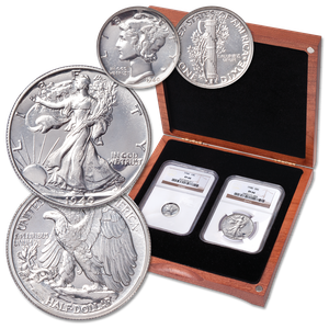 1940 Mercury Dime & Liberty Walking Half Dollar Set in Cherry Wood Case Main Image