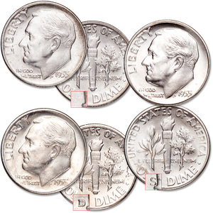 1955 PDS Roosevelt Dime Set Main Image