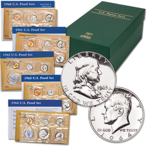 1960-1964 90% Silver Proof Set Collection with Storage Box Main Image