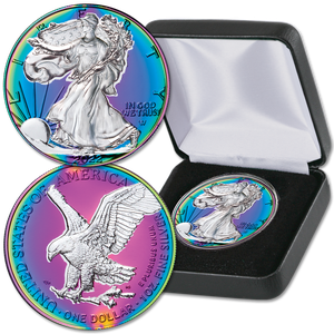 2022 Rainbow Toned $1 Silver American Eagle with Case Main Image