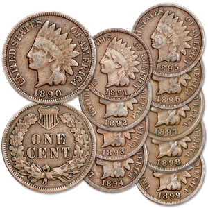 1890-1899 Complete Indian Head Cent Decade Set Main Image