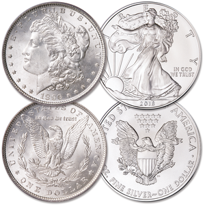 1896 Morgan Silver Dollar with 2018 American Silver Eagle Main Image