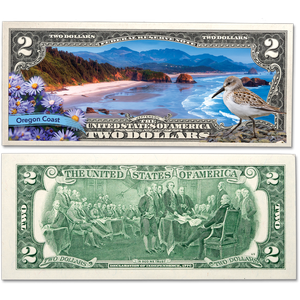 Colorized $2 Federal Reserve Note Great American Landscapes - Oregon Coast Main Image
