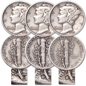 1939 PDS Mercury Silver Dime Set Main Image
