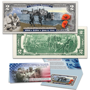 Colorized $2 Federal Reserve Note - Normandy Beaches Main Image