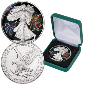 2025 Colorized Holiday Fireworks Silver American Eagle Main Image