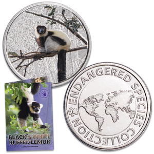 Endangered Species Silver-Plated Round with Folder - Black-and-White Ruffed Lemur Main Image