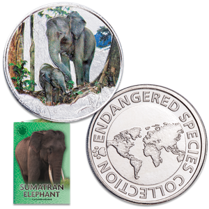 Endangered Species Silver-Plated Round with Folder - Sumatran Elephant Main Image