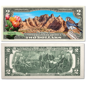 Colorized $2 Federal Reserve Note Great American Landscapes - Badlands Main Image