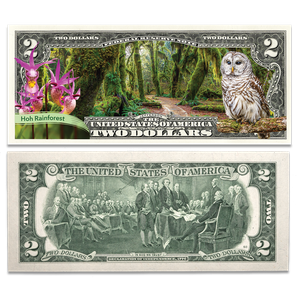 Colorized $2 Federal Reserve Note Great American Landscapes - Hoh Rainforest Main Image