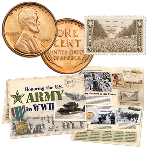 1945 WWII Lincoln Cent & Stamp Set Main Image