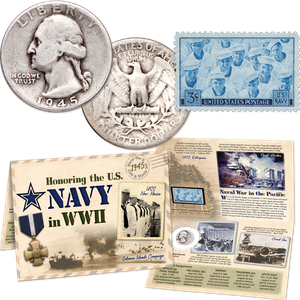 AC - 1945 - 1945 W25C C1945 WWII Washington Quarter & Stamp Set & Stamp Set Navy     CIRC Main Image