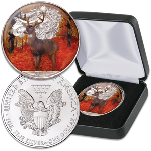 2021 Colorized Autumn White-tailed Deer American Silver Eagle Main Image