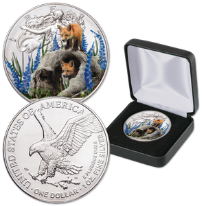 2023 Colorized Fox and Flowers American Silver Eagle Main Image
