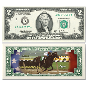 Colorized The Sport of Kings $2 Federal Reserve Note - Cigar Main Image