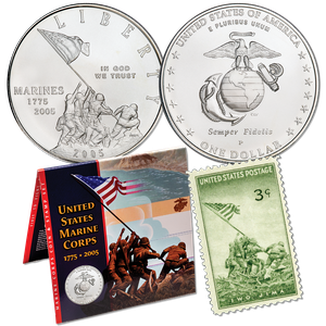 2005-P Marines Silver Dollar Coin and Stamp Set Main Image