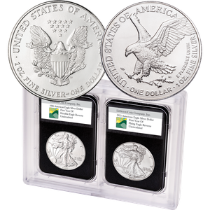 1986 First Heraldic Eagle and & 2021 First Landing Eagle Reverse Silver Eagle Set Main Image
