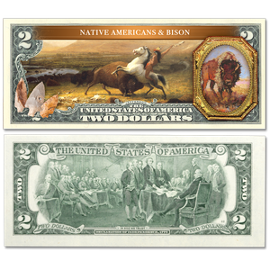 The Spirit of the American Old West Colorized $2 Notes - Native Americans & Bison Main Image