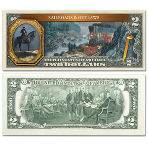 The Spirit of the American Old West Colorized $2 Notes - Railroads & Outlaws Main Image