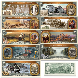 Complete Spirit of the American Old West Colorized $2 Note Set with Folder Main Image