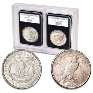 1921 Morgan & 1921 Peace Dollar Set in 100th Anniversary Holders Main Image