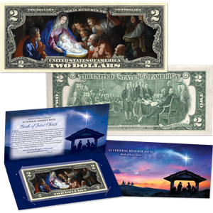 Colorized $2 Federal Reserve Note - Nativity Scene Main Image