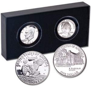 1971-S & 1990-P Eisenhower Silver Dollar Set Main Image