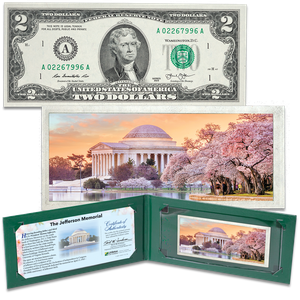 Colorized $2 Federal Reserve Note - Jefferson Memorial Main Image