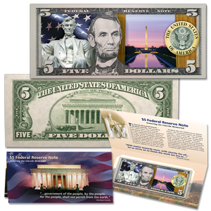 Colorized Lincoln Memorial $5 Federal Reserve Note Main Image
