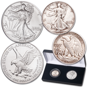 1947 Liberty Walking Half Dollar & 2022 American Eagle Silver Dollar Set Main Image