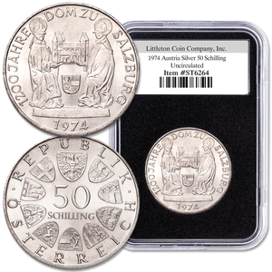 1974 Austria Silver 50 Schilling in Holder Main Image