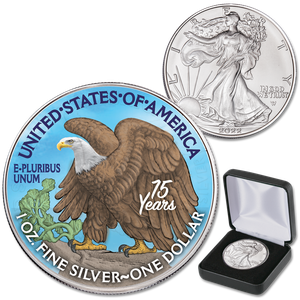 2022 Colorized American Eagle Silver Dollar, Liberty Walking Half Dollar 75th Anniversary Main Image
