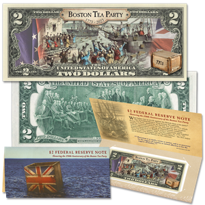 Boston Tea Party $2 Colorized Note in Holder Main Image