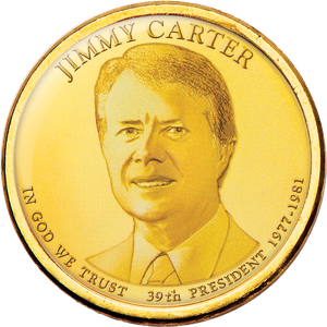 Colorized "Modern Presidents" Dollar with Golden Hue - Jimmy Carter with Holder Main Image