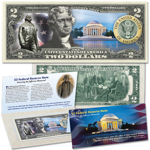 Colorized Jefferson Memorial $2 Federal Reserve Note Main Image