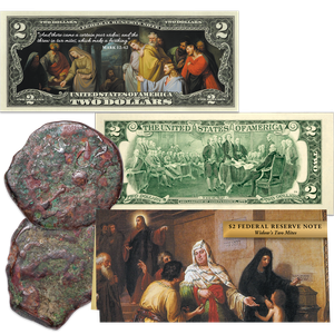 Two 135 B.C. - A.D. 36 Widow's Mite Coins with Colorized Note Main Image