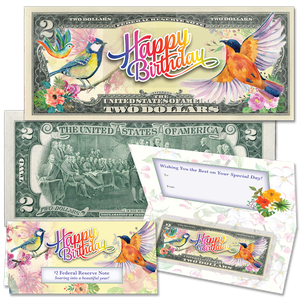 Colorized Happy Birthday $2 Note - Adult Main Image