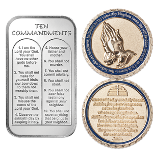 Lord's Prayer Challenge Coin and 10 Commandments Bar Set Main Image
