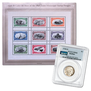 1938-D Buffalo Nickel & Trans-Mississippi Stamp Sheet Set Main Image