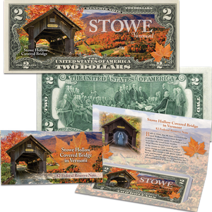 Autumn Covered Bridge Colorized $2 Note with Holder Main Image