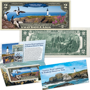 Yaquina Head Lighthouse Colorized $2 Note with Holder Main Image