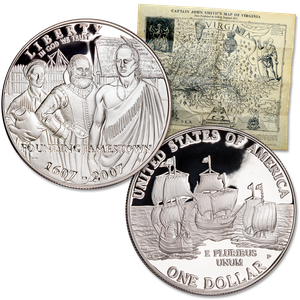 2007-P Jamestown Silver Dollar Commemorative with Map Main Image